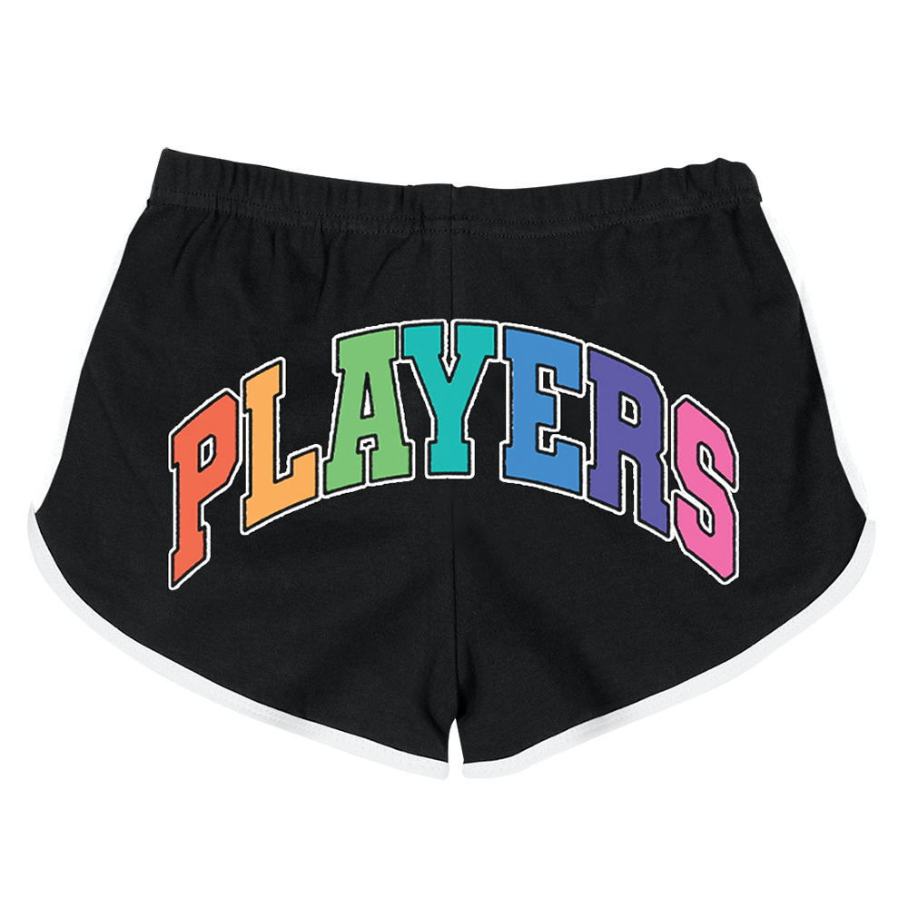 black shorts that say players on the back